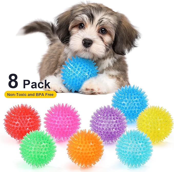 VITEVER 8 Colors 2.5” Squeaky Dog Toy Balls for Small Medium Dogs, Puppy Chew Toys for Teething, Spiky Balls for Small Dogs, Durable Toys for Teeth Cleaning and Training - Safe, BPA Free