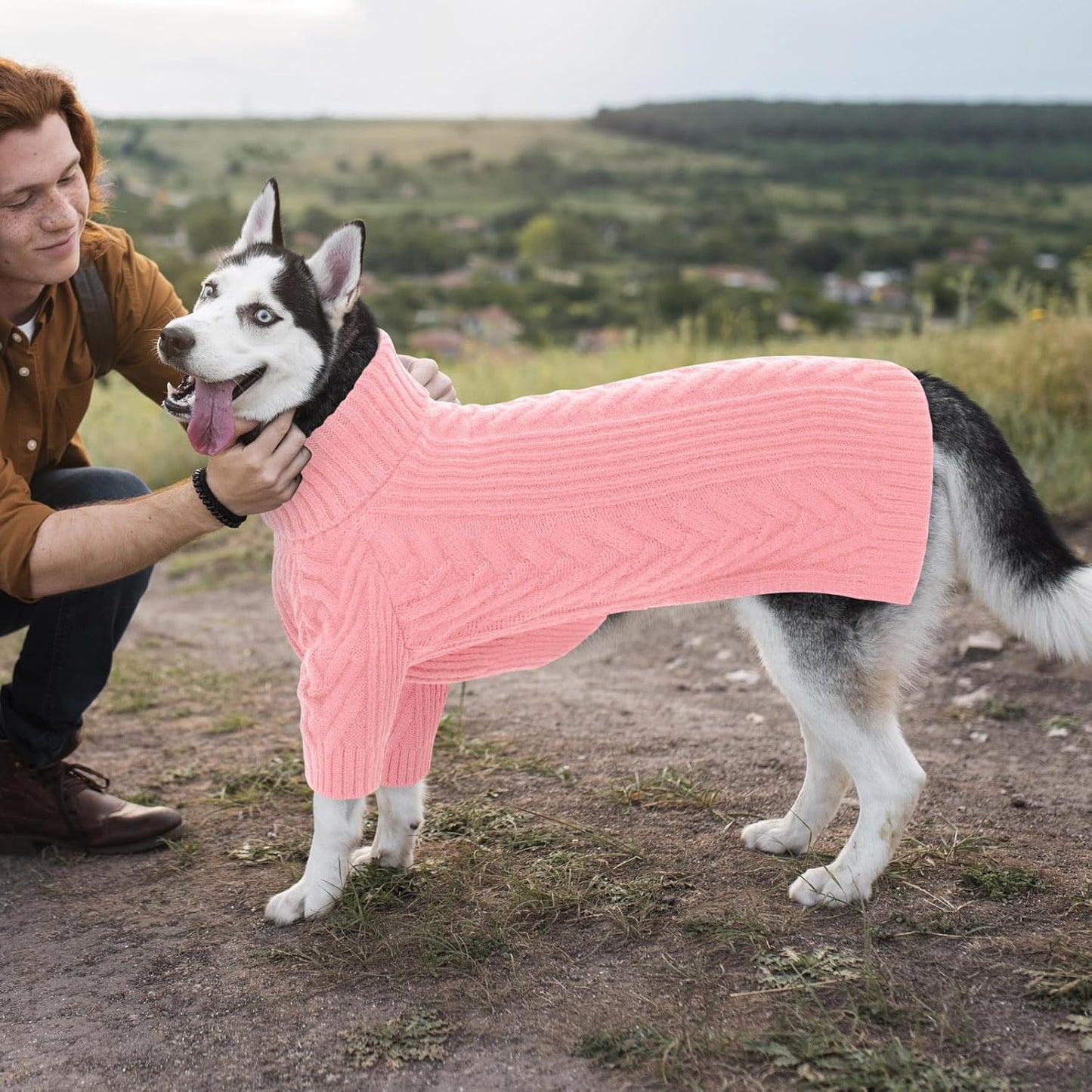 ASENKU Dog Sweater, Dog Sweaters for Medium Dogs, Warm Pullover Doggie KnitTurtleneck Warm Clothes for French Bulldog, Boston Terrier(Pink, M)