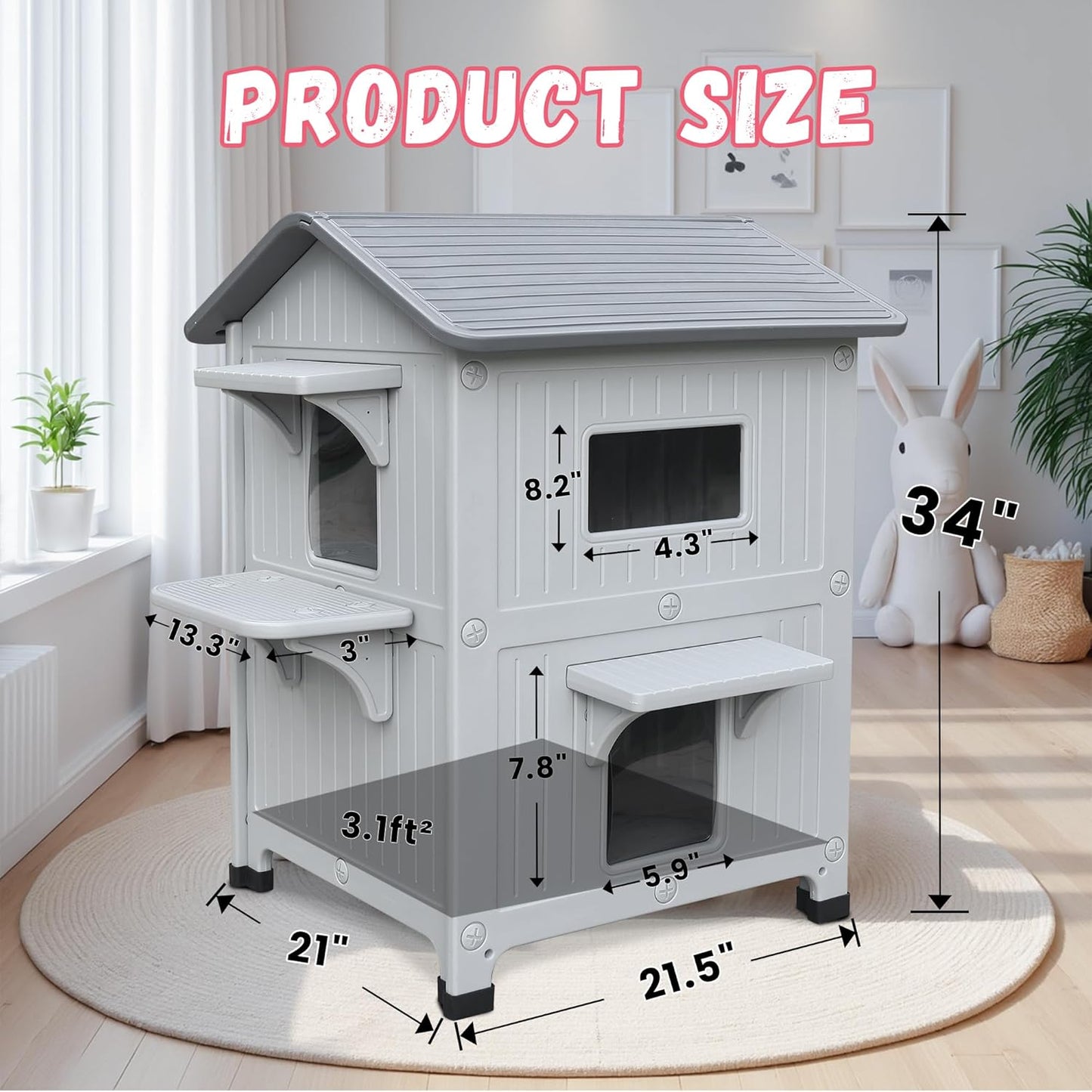 Plastic Outdoor Cat House - Cat House for Outside with Insulated Liner for Winter,100% Weatherproof Cat Houses for with Escape Door, Feral Cat Shelter for Porch Barns Strays