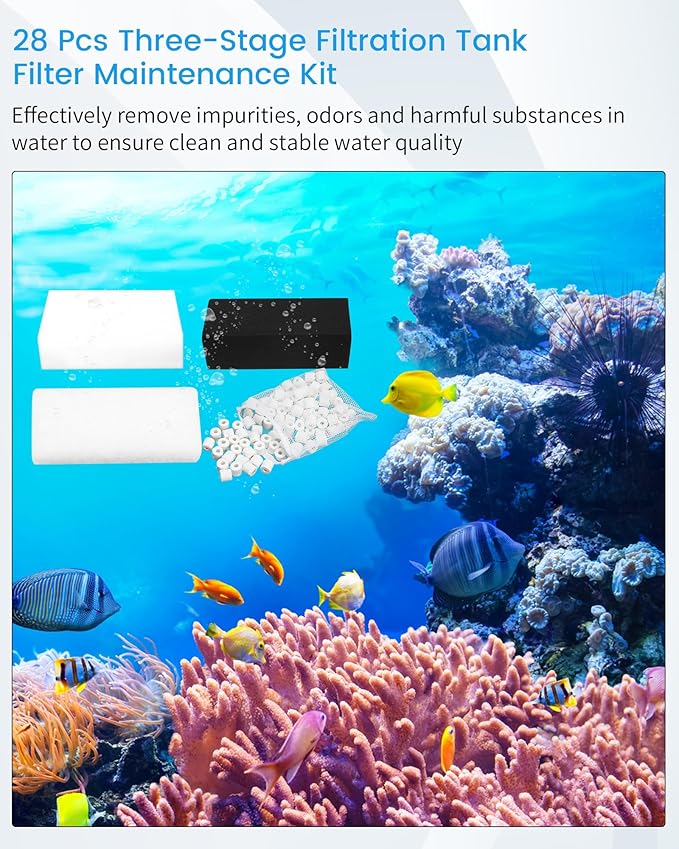 8 Set Three-Stage Filters Media Maintenance Kit for AquaClear 70 Power Filter, for 40-70 Gallon Aquariums with Bio Sponge Filter Media, Foam Filter Pads, Water Polishing Pads, 2KG BioMax Media