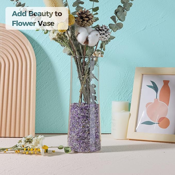 T4U Tumbled Chips Stones Crushed Crystal Quartz 1 LB, Irregular Shaped Gravels Pebbles Healing Stones, DIY Smoothed Rock for Potted Plant,Resin Art,Vase Fillers Aquarium Gravel Rocks (Amethyst)