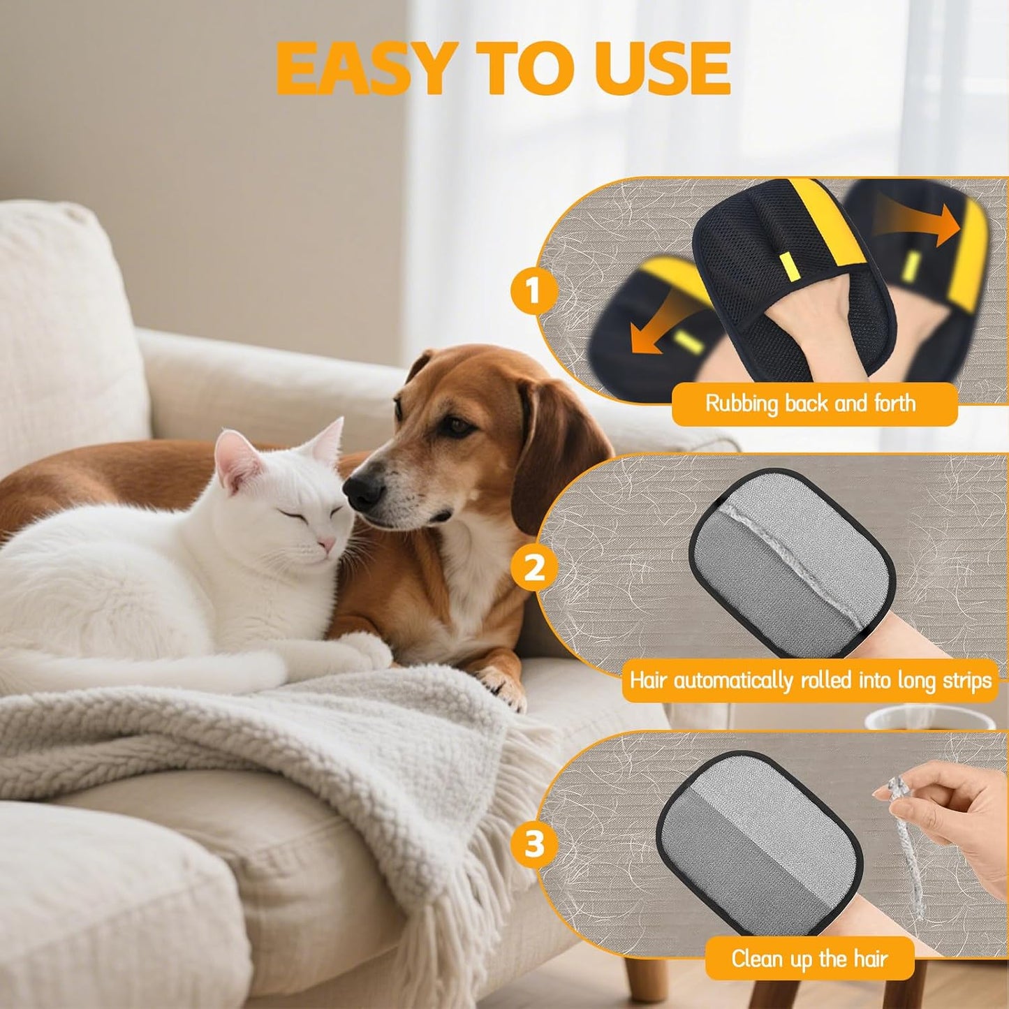 Pet Hair Remover Gloves for Cats & Dogs, 2025 Upgraded Electrostatic Grooming Gloves – Reusable Pet Hair Remover Tool for Couch Carpet Car Seat & Clothing, Easy to Clean (2Pcs)