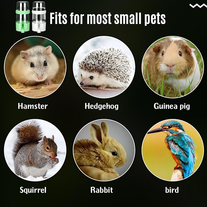 Weewooday 4 Pieces Automatic Bird Feeder Cage Water Dispenser Bird Water Feeder Hamster Cage Waterer Accessory Drinker Bottle for Hamster Parrot (Cute Style,Green, White,245 ml)