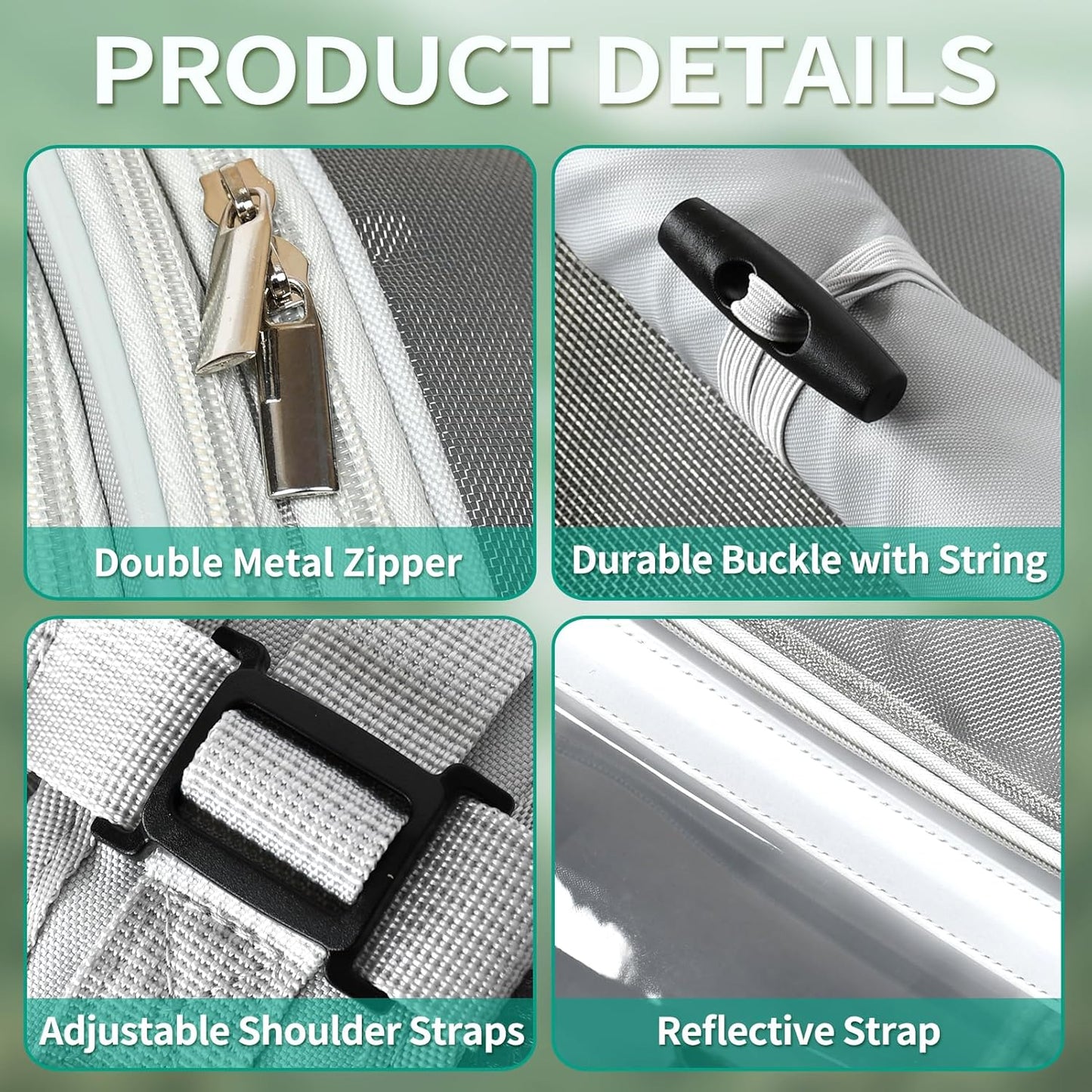 Bird Carrier Bag, Bird Travel Cage with Standing Perch and Indestructible Stainless Steel Mesh, Protable Transparent Breathable Carrier with Feeder Cups for Small Birds Parrot Parakeet, Grey