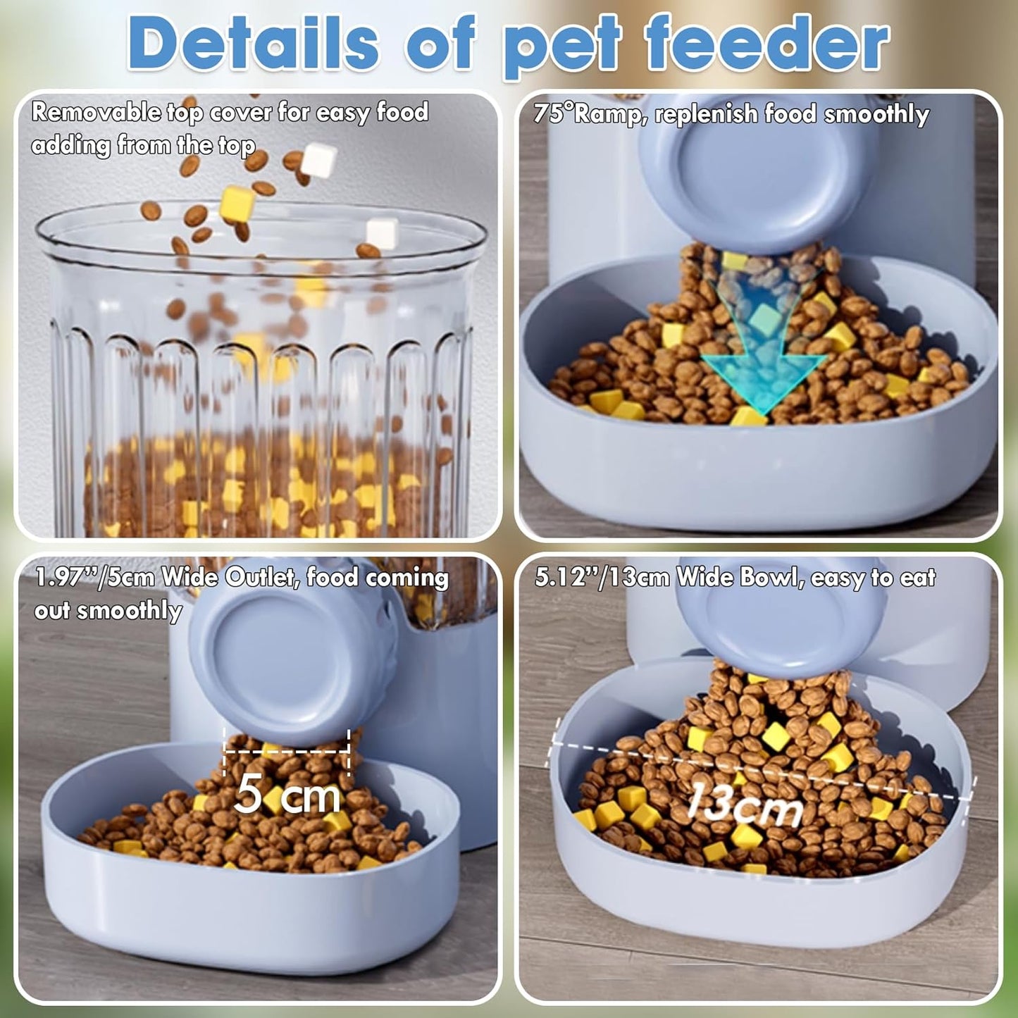 Hanging Small Pet Feeder and Water Dispenser, 1L Auto Cat Food Bowl and 0.8L Water Bottle Dispenser, Auto Gravity Pet Feeder and Waterer Set for Puppy, Kitten, Rabbit and Small Pets (Blue)