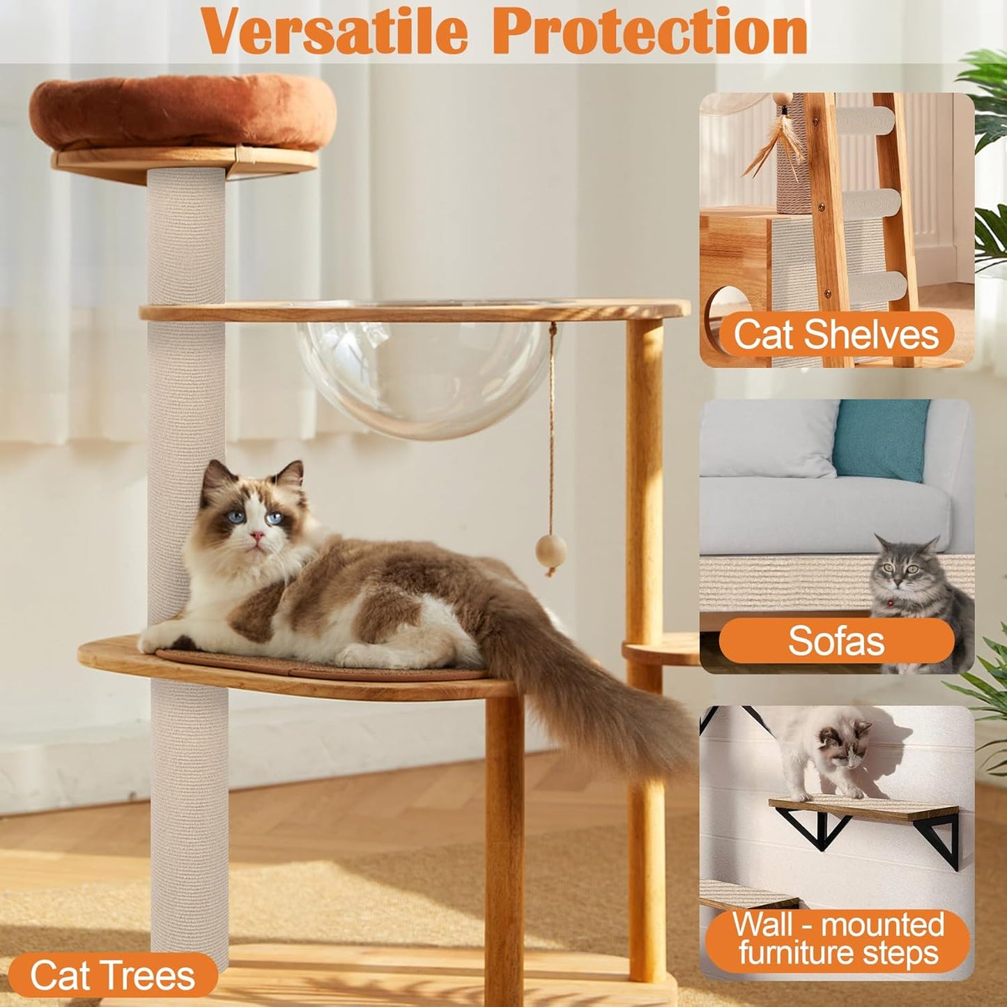 Cat Scratch Furniture Protector - 138" x 17" Trimmable Self-Adhesive Cats Claws Scratch Pads, DIY Cat Climbing Couch Protector for Scratch Post Cat Tree Replacement Indoor (Khaki)