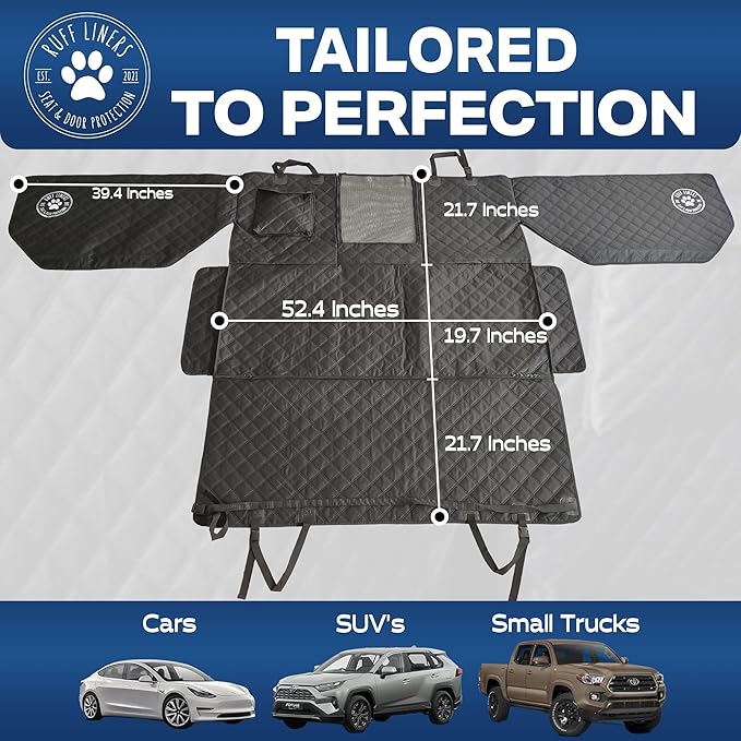 Ruff Liners Medium Dog Seat Cover, Black – As Seen on Shark Tank – Back Seat Protector for Cars, Mid-Size SUVs, & Mid-Size Trucks – Waterproof, Touch Fasteners, & Belt Slots – Sturdy Dog Hammock