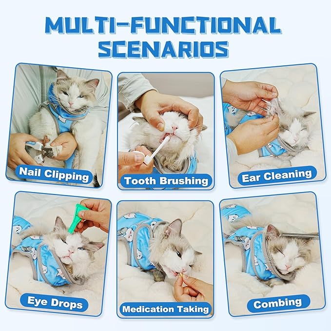 Supet Cat Grooming Hammock, Soft Fabric Nail Clipper Hammock, Self-Adhesive Wrap for Cutting Nails, Quickly Calm Down for Medicine, Teeth Brushing, Ear Cleaning