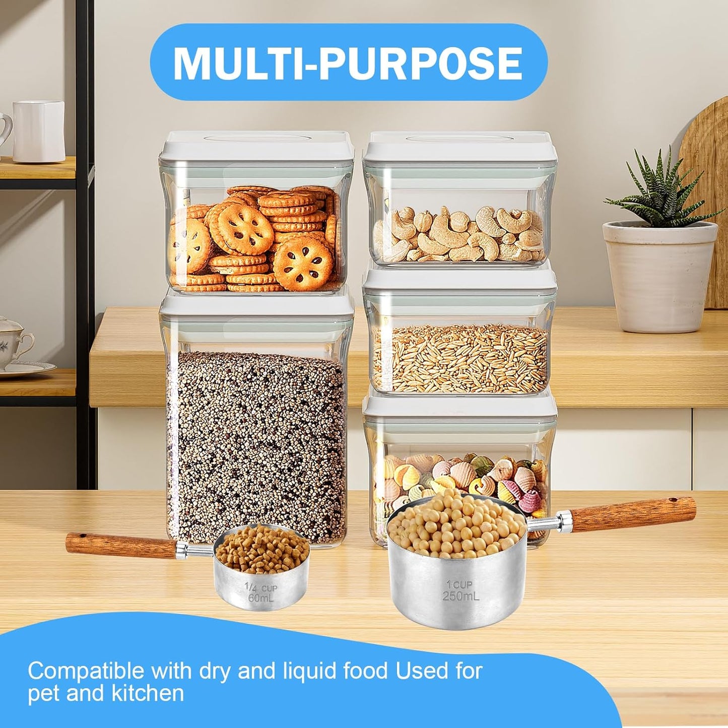 4 Pcs Dog Food Scoop Measuring-Cup, 1 Cup, 1/2 Cup, 1/3 Cup, 1/4 Cup, Stainless Steel Pet Food Scoops, Cat Food Measuring Cup