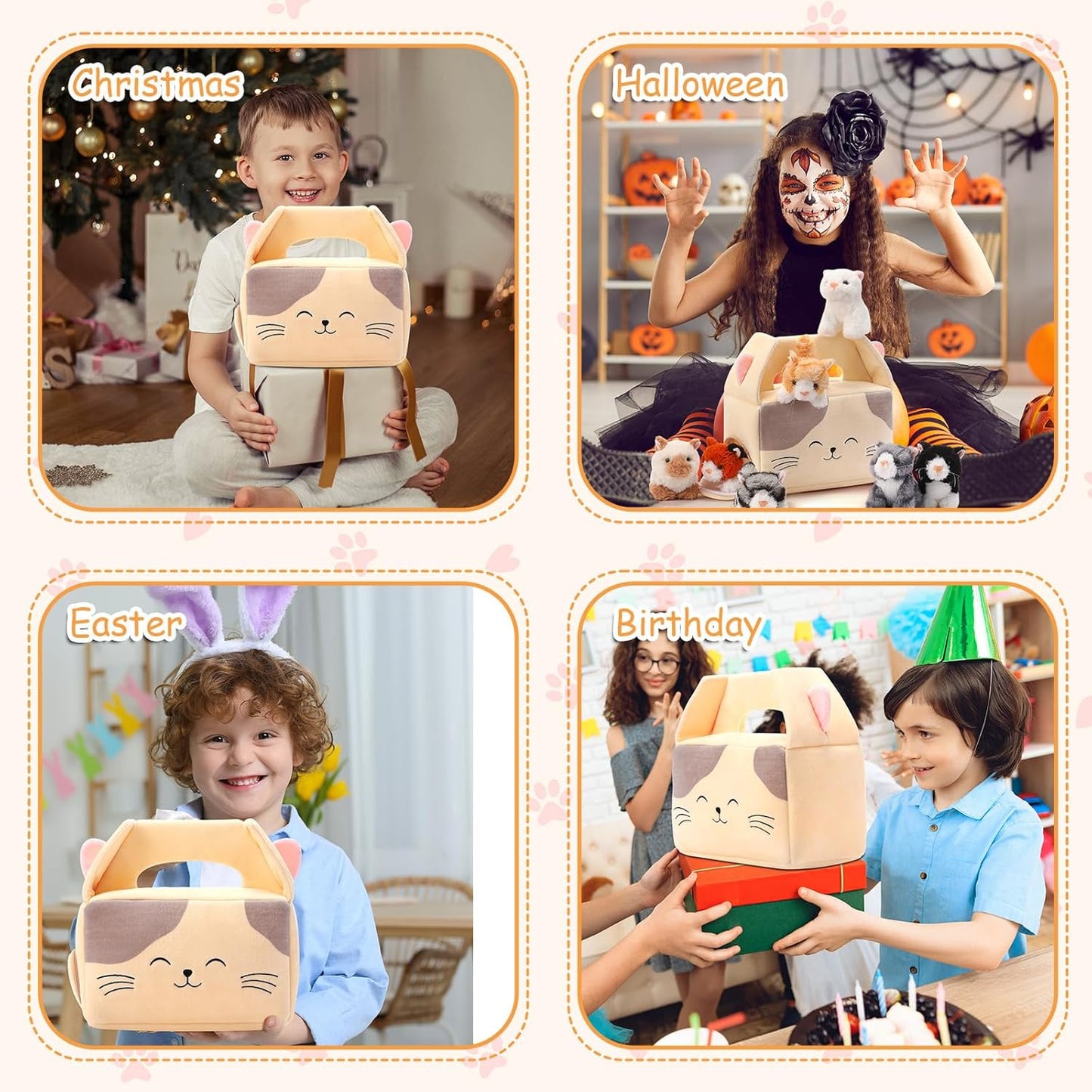 8 Pcs Cat Stuffed Animal Set Plush House with 7 Soft Stuffed Animal Plush Toy for Kids Christmas Birthday Halloween Pet Gift Party Favors Goodie Bags Stuffers