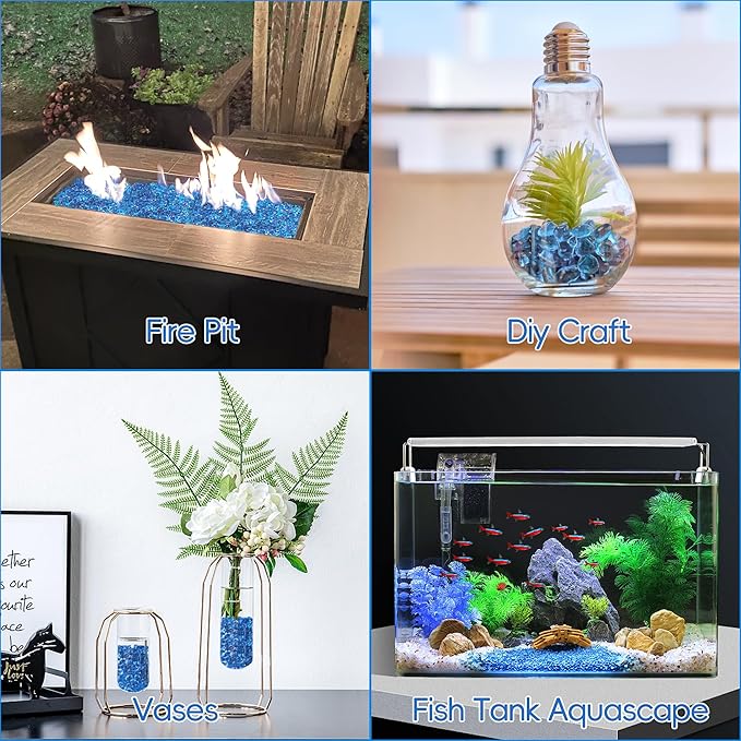 Meschett Colorful Glass Stones, 1 LB Fish Tank Gravel, Small Irregular Rainbow Aquarium Gravel for Aquarium Decorations and Turtle Tank, Sea Glass Beads Crystals for Fish Bowl, Vase Filler,Light Blue