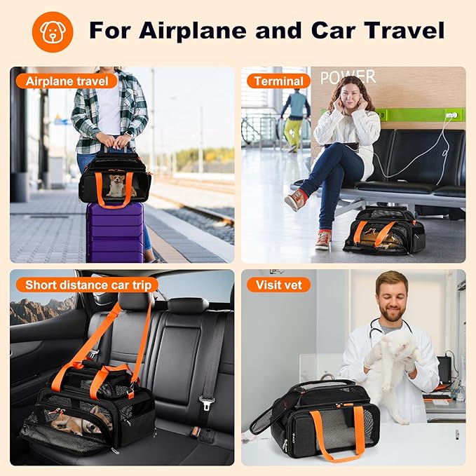 17x12.5x8.5 TSA Approved Expandable pet Carrier for Extra-Small Dog Under 6 lbs,Small-Medium cat Under 8 lbs,for jetblue and Other Airlines only Have 8.5'' Height Space underseat