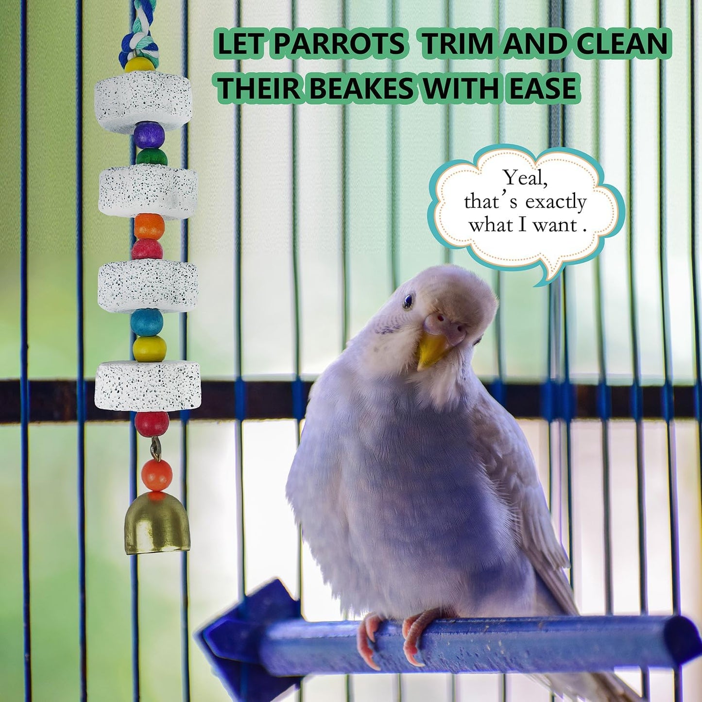 Parrot Chewing Toy with Bell - Bird & Parakeet Beak Grinding Stone - 3 Pack