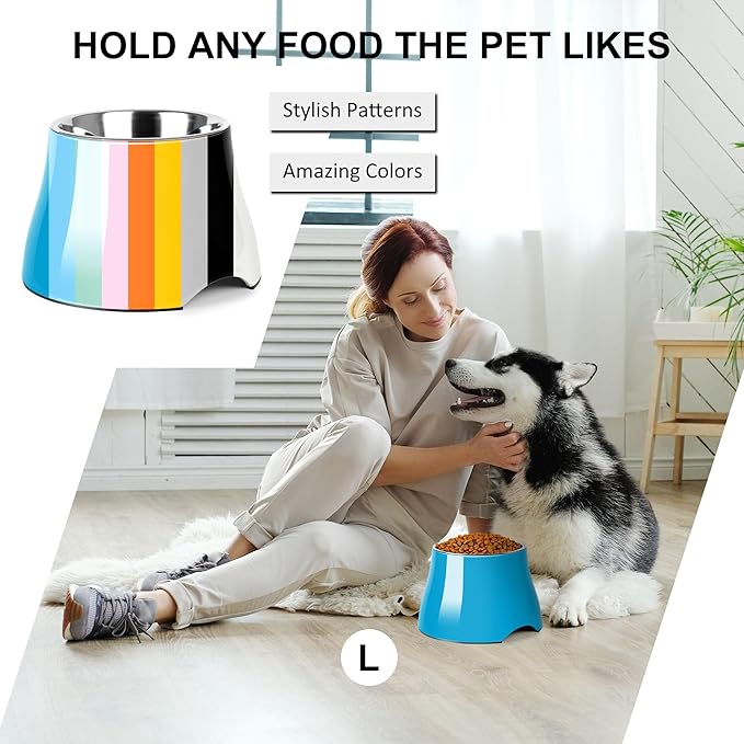 Dog Bowls,Cone Friendly Non Slip Single Dog Bowl with Stainless Steel Inner, Raised Bowls for Small and Medium Dogs Spaniel Dogs Long Ear, High Capacity, L/3 Cups Blue