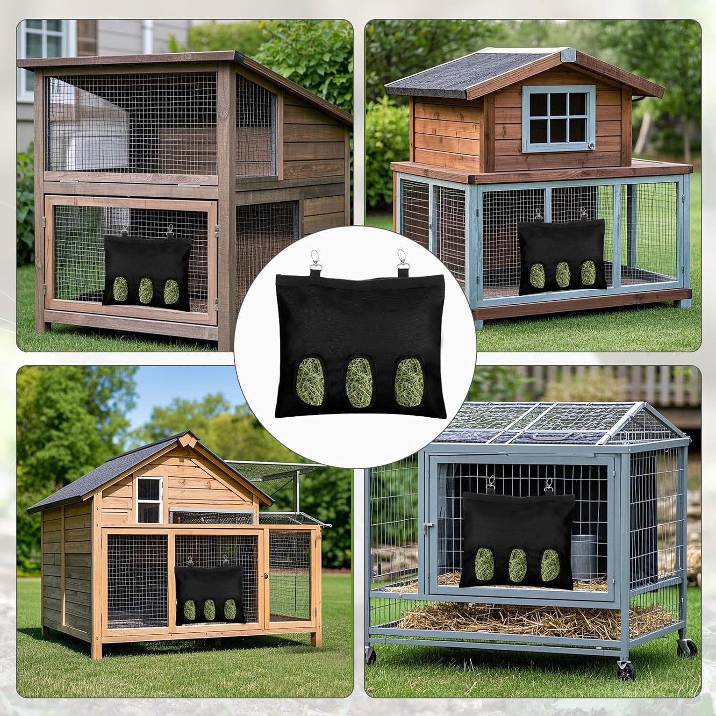 2 Pcs Rabbit Hay Feeder,Guinea Pig Hay Feeder,13×10.8 Inch Guinea Pig Bag,Small Animal Feeding Bag for Rabbits, Hamsters, Hedgehogs (3 Holes,Black)