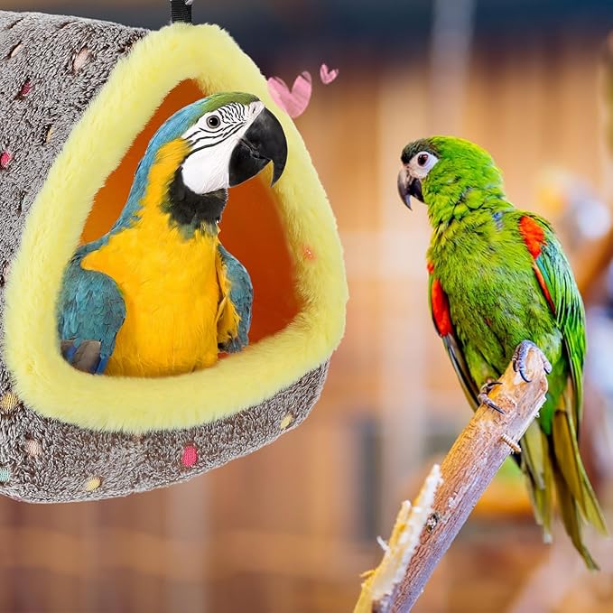 MEWTOGO Large Warm Bird Nest House - Cozy Bird Bed for Cage with Mat, Hanging Hammock Shed Hideaway Hut for Macaw African Grey Amazon Parrots