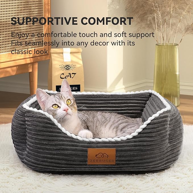 Cat Dog Bed for Pets, Rectangle Pet Bed Gift for Puppy and Kitten, Machine Washable Calming Fluffy Pet Couch Sofa for Indoor Outdoor, Portable Soft Cat Bed with Non-Slip Bottom (Small, Dark Grey)