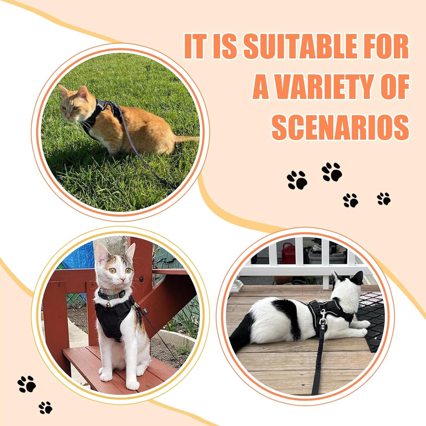 Cat Harness and Leash Set,Escape Proof Adjustable Cat Harness,Soft and Breathable Kitten Harness and Leash with Reflective Strips for Walking and Traveling(Black,XS)