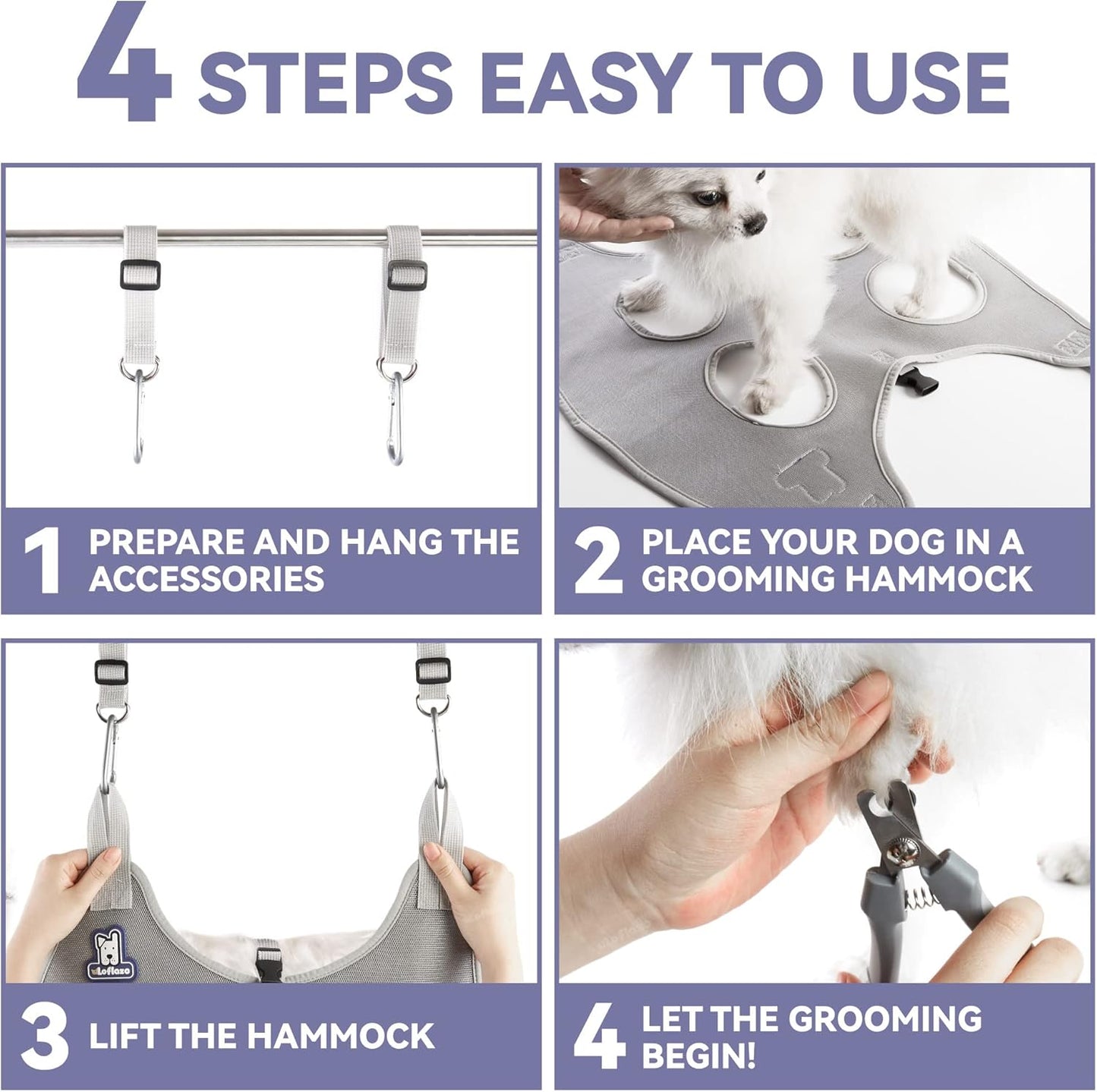 Dog Grooming Hammock Harness for Dogs & Cats with Pet Nail Clipper Trimmer - Cat Hanger Sling for Trimming Clipping Nails- Dog Hammock Restraint Bag for Small Medium Large pet ( Grey XS)