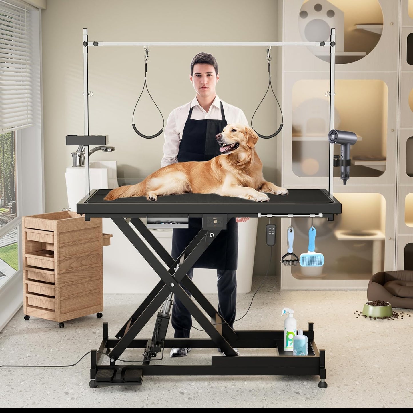 50" Electric Dog Grooming Table 9"- 37" Height Adjustable Heavy Duty Professional Lift Dog Grooming Table for Large Dogs with 2 Nooses, 4in1 Comb & Nail Care Set, Blow Dryer Clip Black