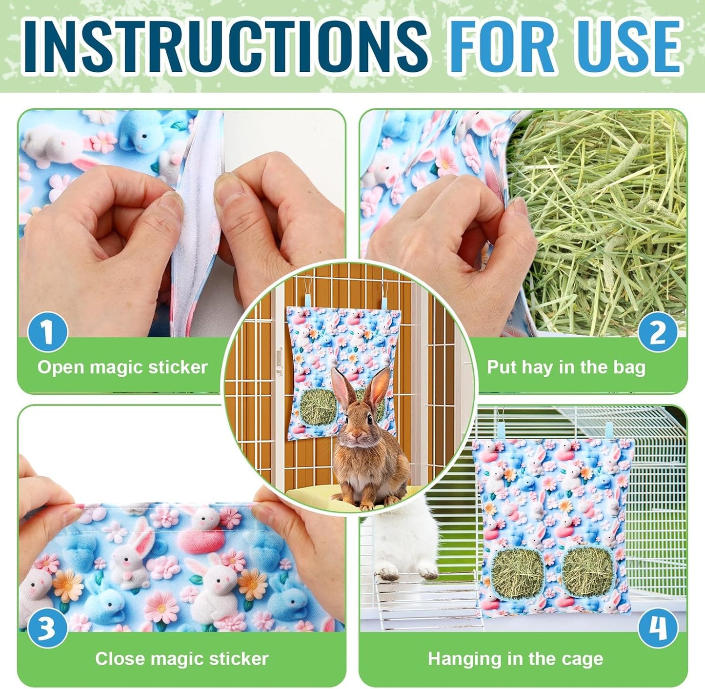 UPINS 2 Pack Rabbit Hay Feeder, Guinea Pig Hay Bag for Guinea Pig Cage Hay Feeder for Bunny Rabbits Animals Small Pets and Chinchillas Hamsters