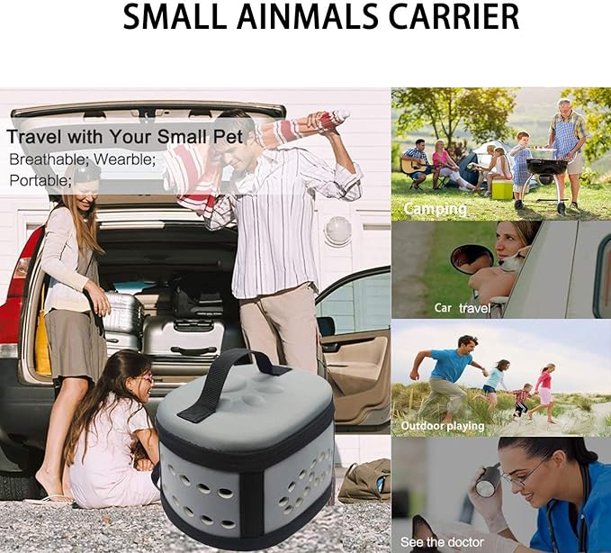 KAMEIOU Portable Small Animal Guinea Pig Carrier Cage with Mat Zipper Breathable Hole Window Hamsters Hedgehogs Guinea Pigs Small Pet Travel Carrier Cage Case Handbag for Animals Carrier(Grey)