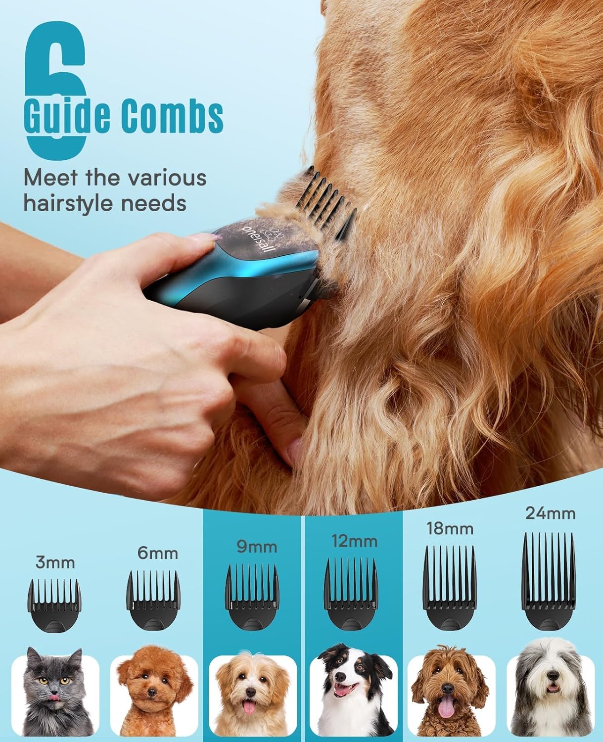 oneisall Dog Clippers for Grooming for Thick Coats with Detachable Stainless Steel Blade Cordless Rechargeable Dog Grooming Kit for Full Body DTJ001