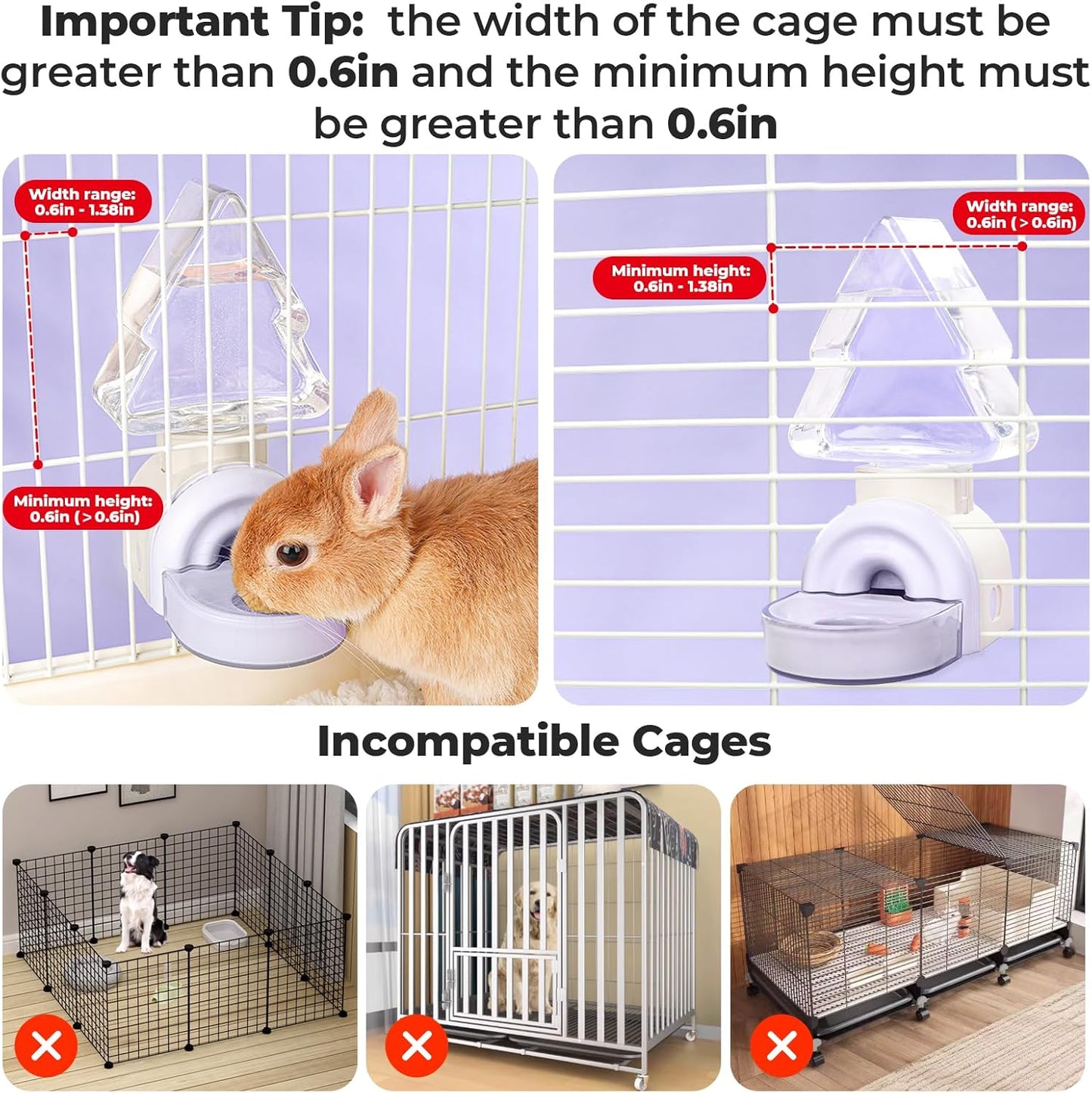 mini&moe Rabbit Water Dispenser - 17.6oz Guinea Pig Water Bottle No Drip for Cage Automatic Gravity Silent Hanging Bunny Water Dispenser with Floating Bowl for Hamster, Gerbils, Ferret, Chinchilla