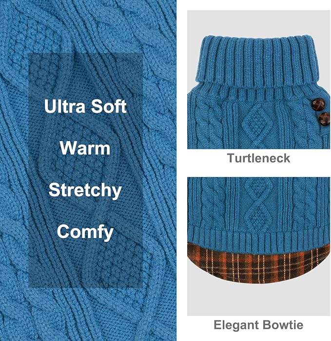 KYEESE Dog Sweater Comfy Pet Coat for Fall Winter Cold Weather Warm Turtleneck Large Dogs Sweater with Gingham Patchwork Soft Pullover Dog Sweaters for Large Dogs Stretchy Knitwear Cat Clothes