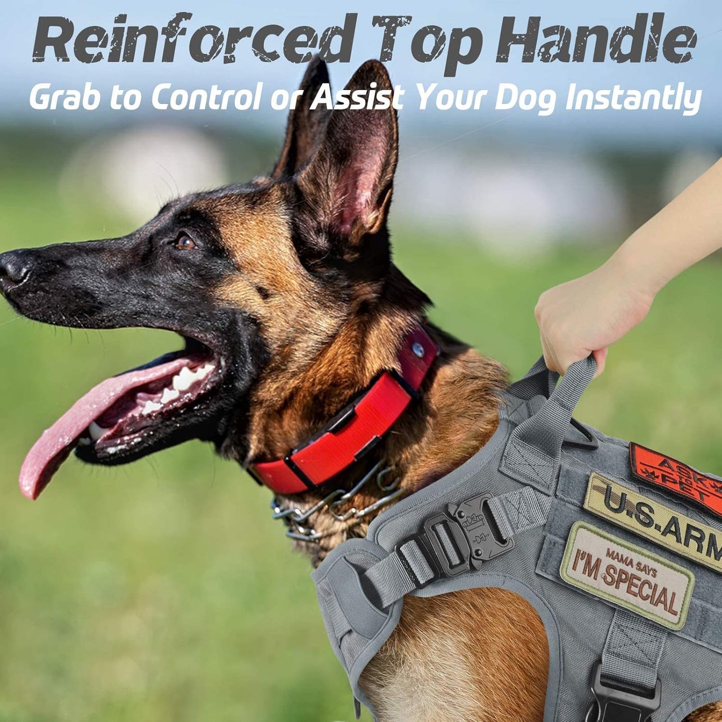 rabbitgoo Tactical Dog Harness for Large, Heavy Duty Pet Harness with Handle, No-Pull Service Vest Large Breed, Adjustable Military Dog Vest for Training Hunting Walking, Grey, L