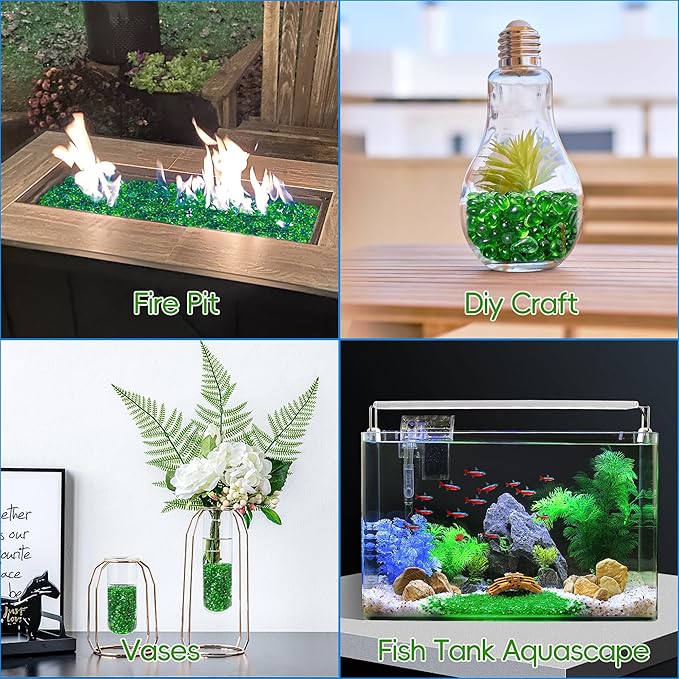 Meschett Colorful Glass Stones, 1 LB Fish Tank Gravel, Small Irregular Rainbow Aquarium Gravel for Aquarium Decorations and Turtle Tank, Sea Glass Beads Crystals for Fish Bowl, Vase Filler,Green