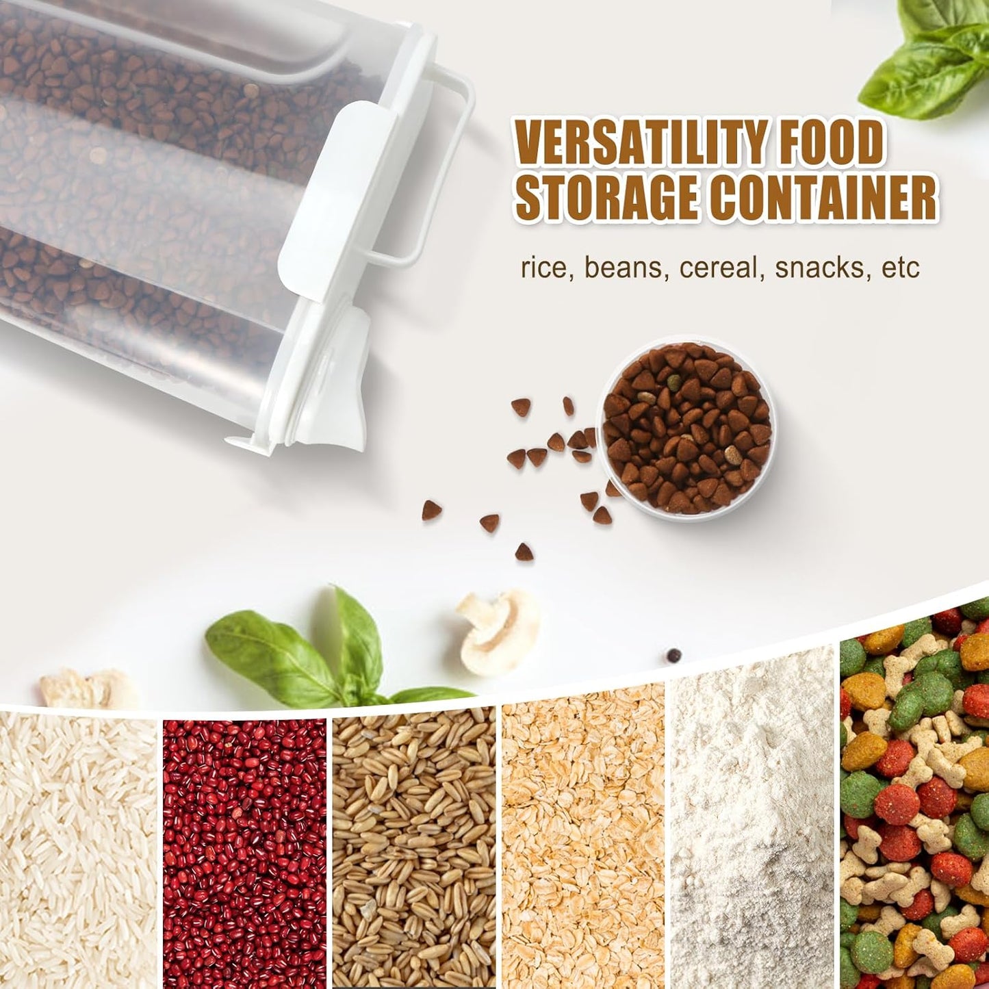 Airtight Cat Dog Food Storage Container 5-7lbs, 5 Liters Pet Dry Food Container with Large Pouring Spout, Cup and Seal Buckles, Travel Food Dispenser for Small Animals, Bird Seed, Puppy, etc.