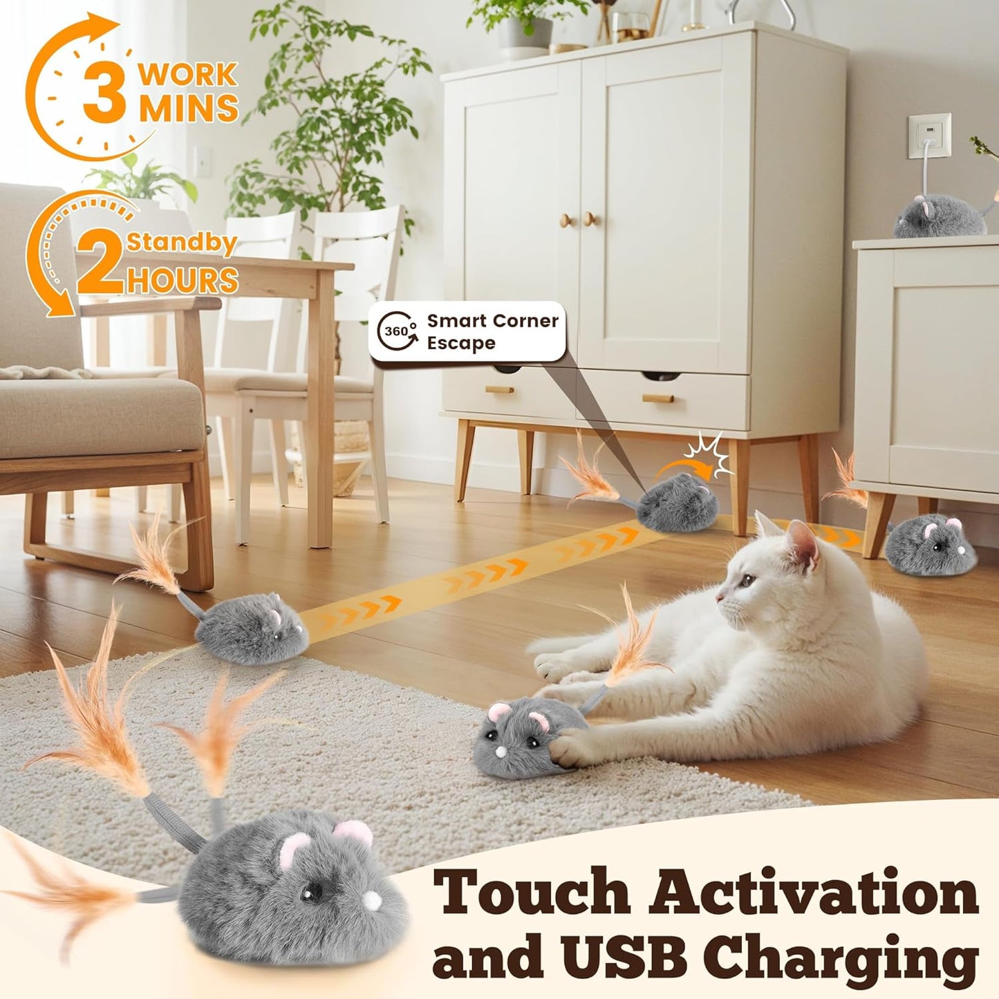 Moving Cat Toy Squeaky Cat Mouse Toy Automatic Interactive Cat Toys for Indoor Cats Mouse Toys for Cats with Wagging Tail