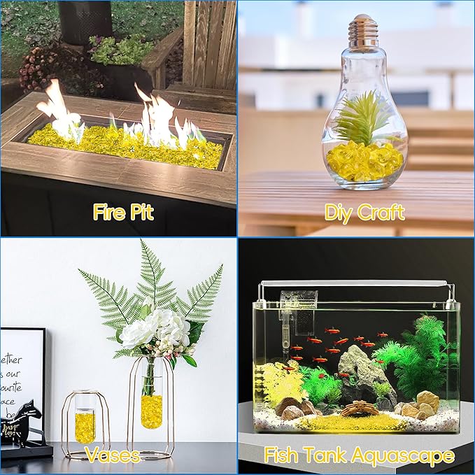 Meschett Colorful Glass Stones, 1 LB Fish Tank Gravel, Small Irregular Rainbow Aquarium Gravel for Aquarium Decorations and Turtle Tank, Sea Glass Beads Crystals for Fish Bowl, Vase Filler,Yellow