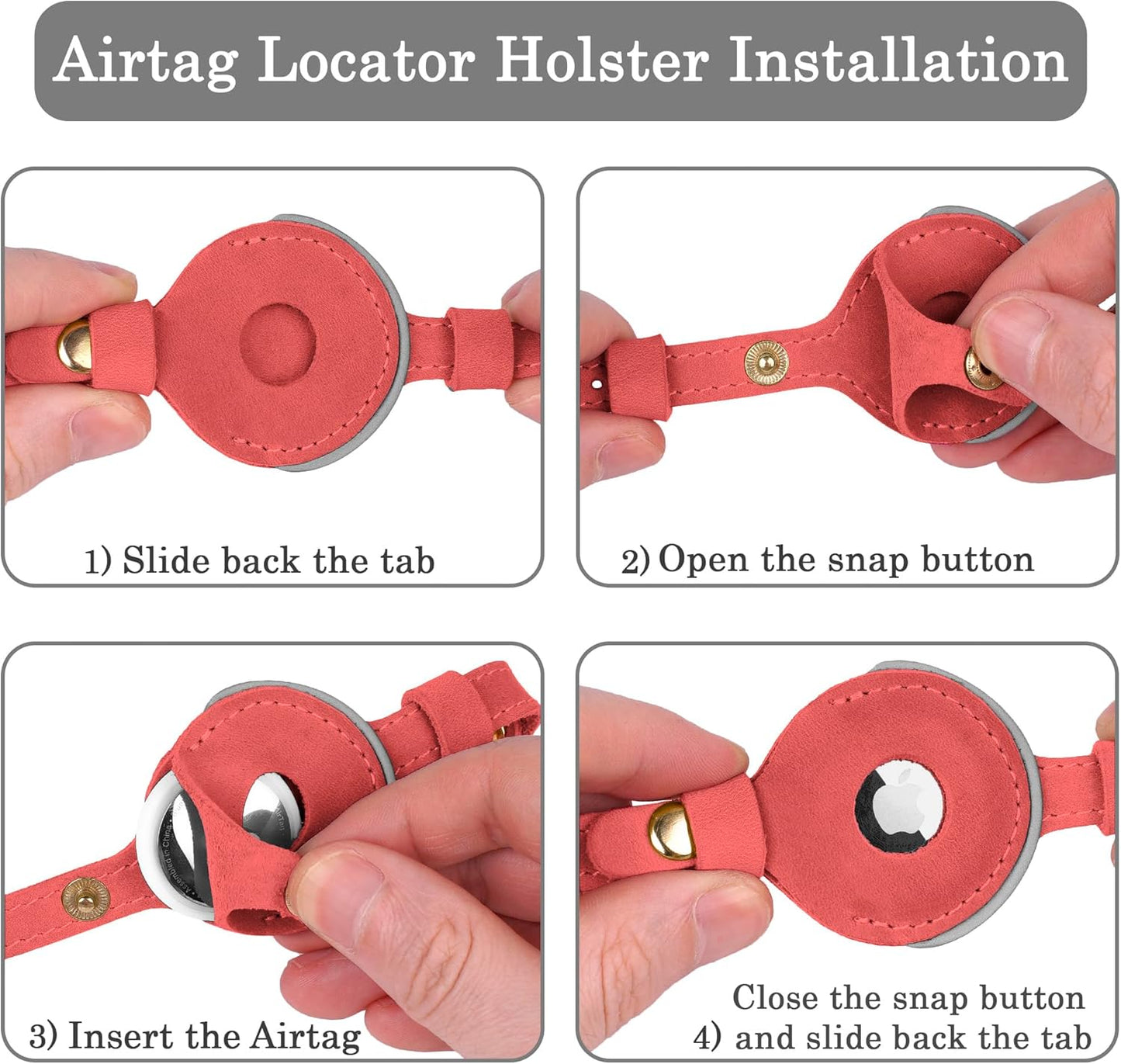 OOPSDOGGY Reflective Leather AirTag Cat Collar with Bell - Non Breakaway Adjustable Pet Collar with Apple Air Tag Holder - Lightweight GPS Kitten Collars for Small Dogs Puppy (Pink)