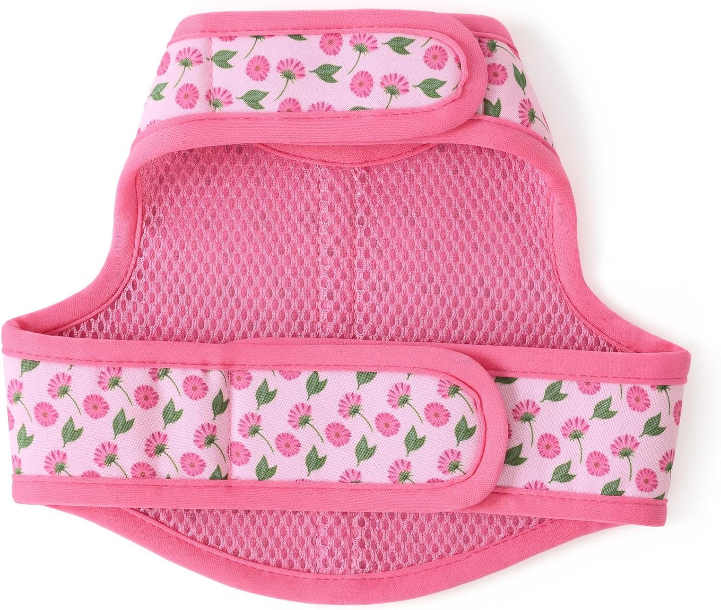 Mile High Life Dog Harness, Air Mesh Floral Vest Harness for 20 lbs Small Dogs & Cats, Easy Get on Adjustable Easy Closures Both Neck and Chest(Pink Flower, S Chest 16"-18")