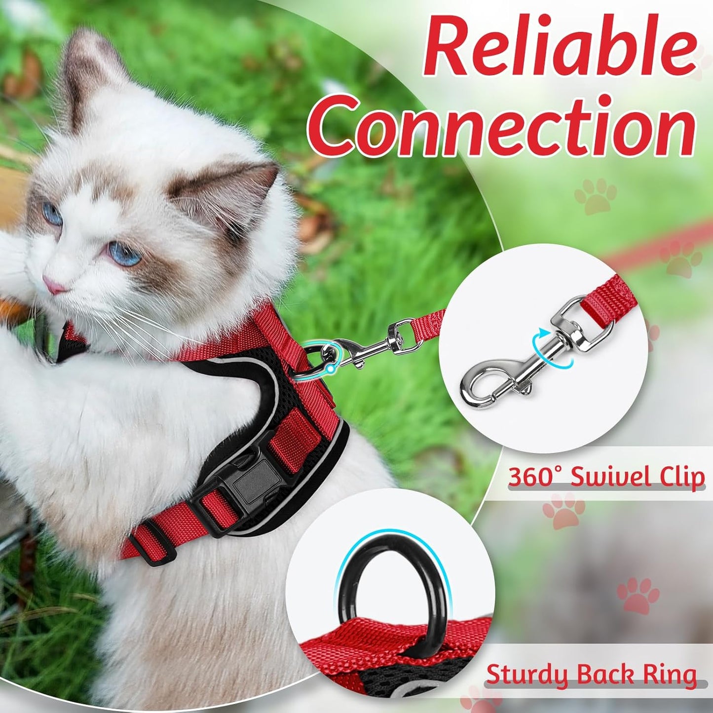 rabbitgoo Cat Harness and Leash for Walking, Escape Proof Soft Adjustable Vest Harnesses for Cats, Easy Control Breathable Reflective Strips Jacket, Black & Red, XXS