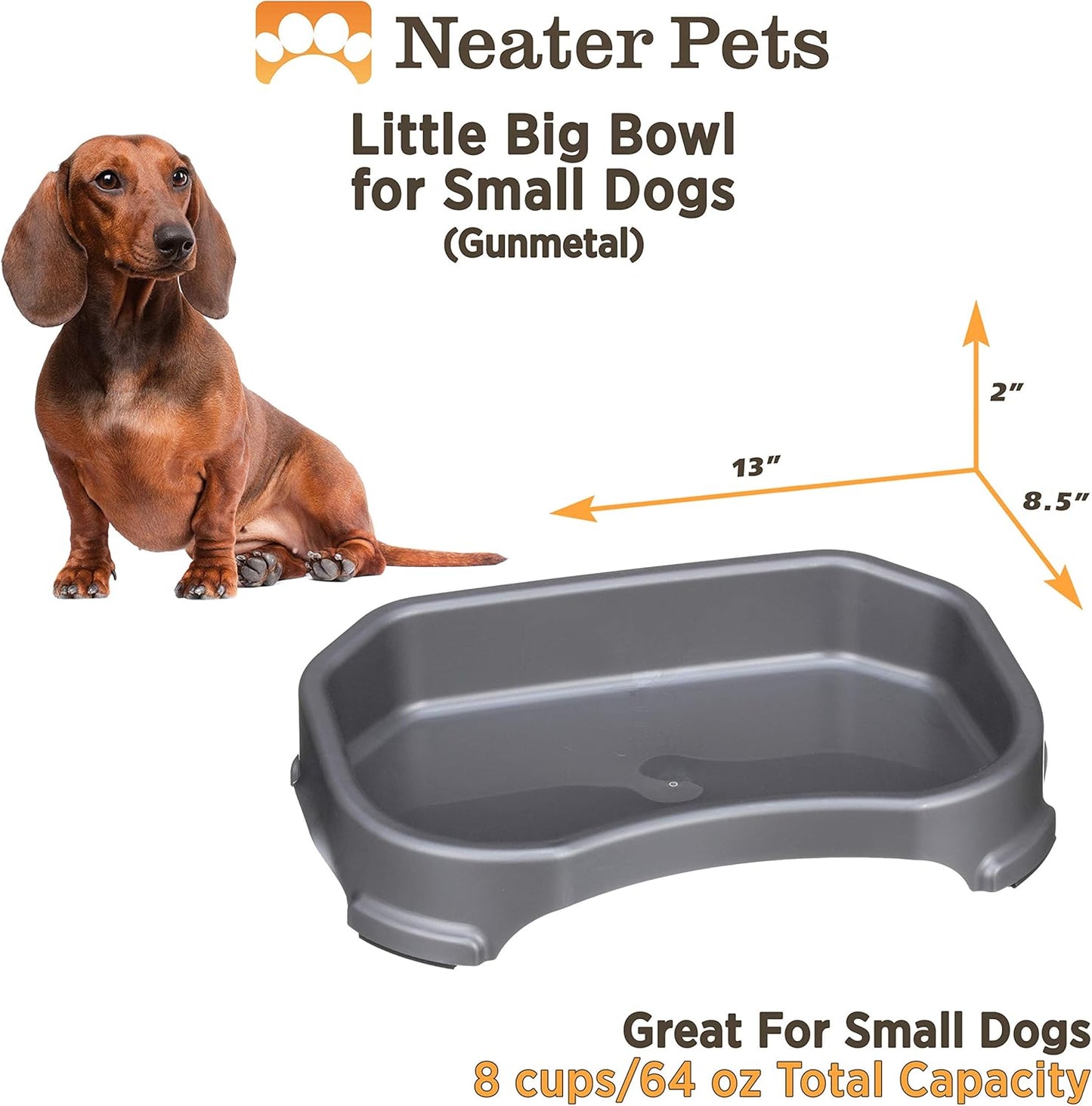Neater Pet Brands Large Capacity Outdoor Dog Water Bowl for Small Dogs, Cats, Reptiles, Birds, & Small Animals, Outdoor Water Bowls for Dogs (8 Cups), Feed Bowl & Trough, Indoor or Outside, Grey