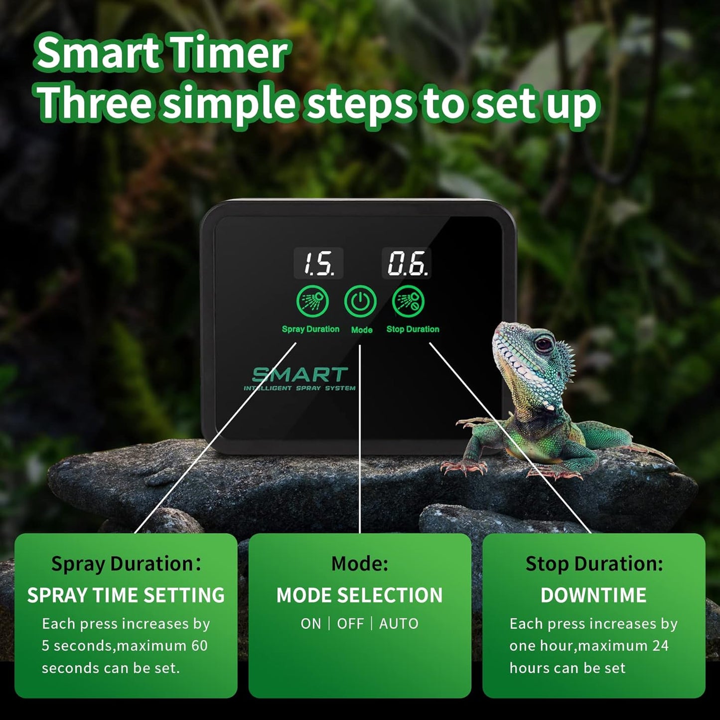 Reptile fogger Smart Spray System, Reptile Humidifiers Automatic with Timer, Reptile Mister with 360°Adjustable Misting Nozzles for Terrariums Amphibian Lizard Snake Frog Plants