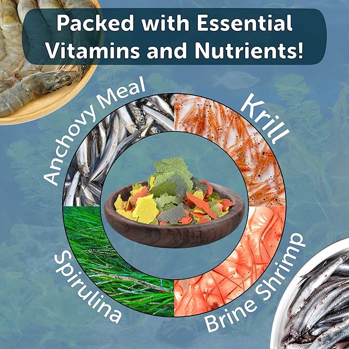 Aquatic Foods Inc. Premium Marine Fish Flakes with Seaweed, Algaes, Spirulina Marine Angels, Butterflies, Tangs Premium Marine AF Flakes - 1/4-lb