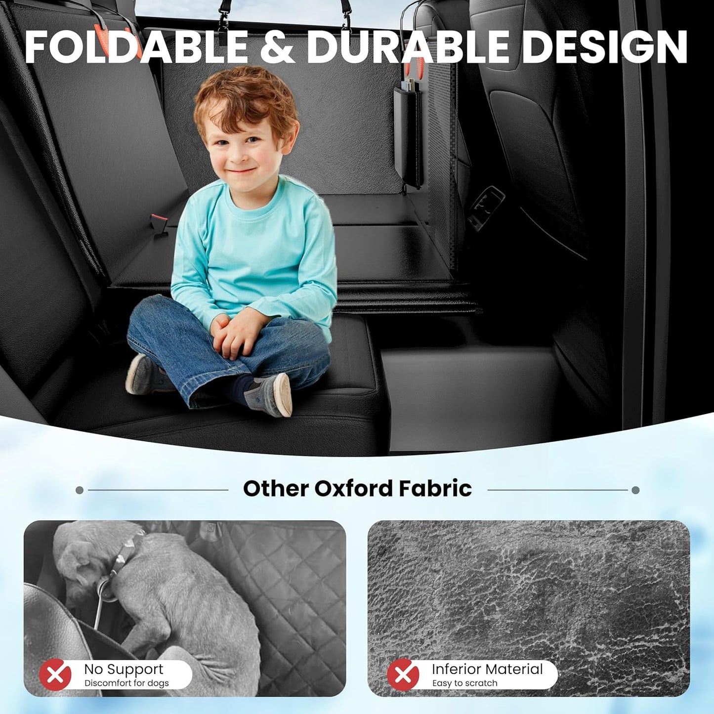 Dog Car Seat Cover for Back Seat, Hard Bottom Back Seat Extender for Dogs, Waterproof Dog Hammock for Truck Support to 400lbs, Car Seat Protector for Cars, Trucks, SUV, Jeep (Universal-PU-Orange)