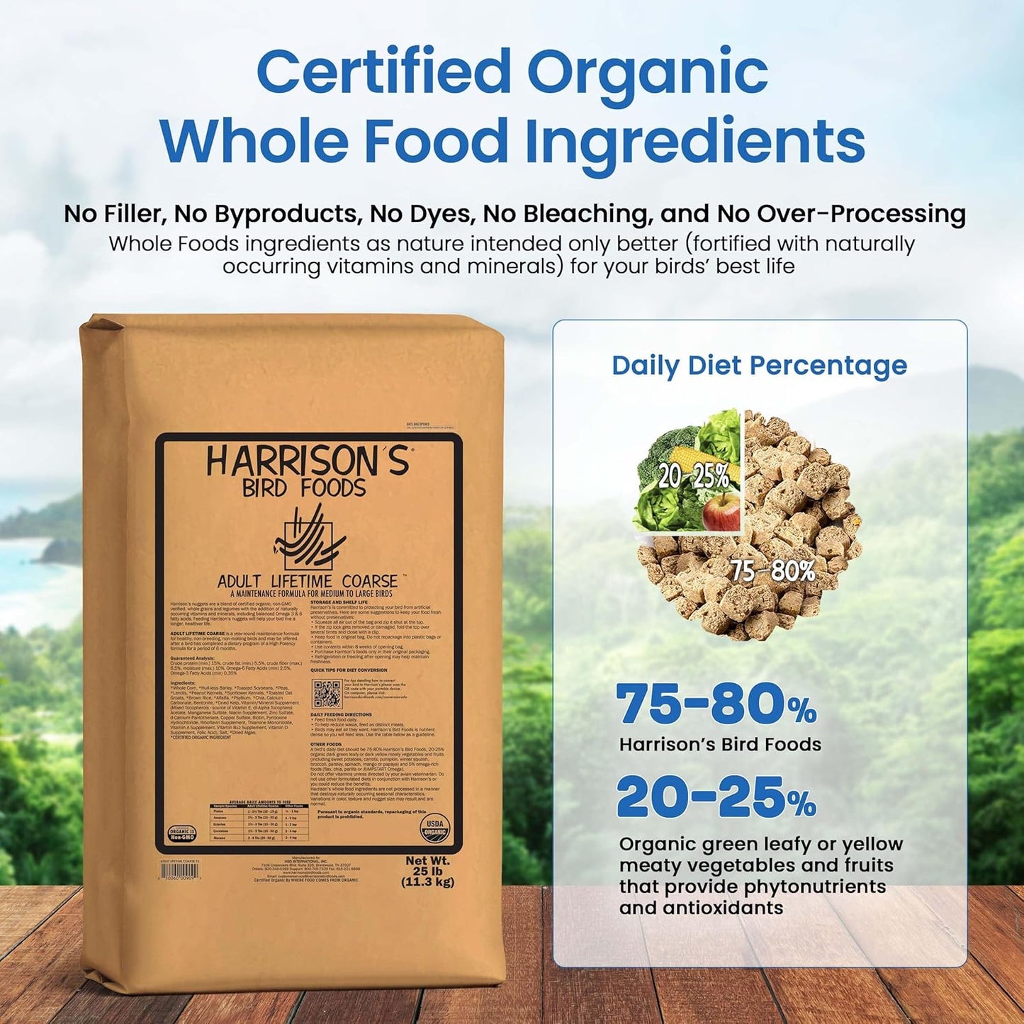 Harrison's Bird Foods Adult Lifetime Coarse Certified Organic Non-GMO Bird Food 25lb