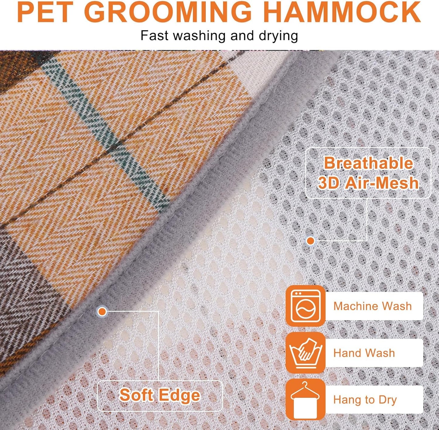 BEAUTYZOO Dog Grooming Hammock Harness for Nail Trimming - Adjustable Pet Restraint Sling for Small Medium Large Dogs/Cats - Secure Hanging Holder for Nail Clipping & Grooming (Orange Thanksgiving)