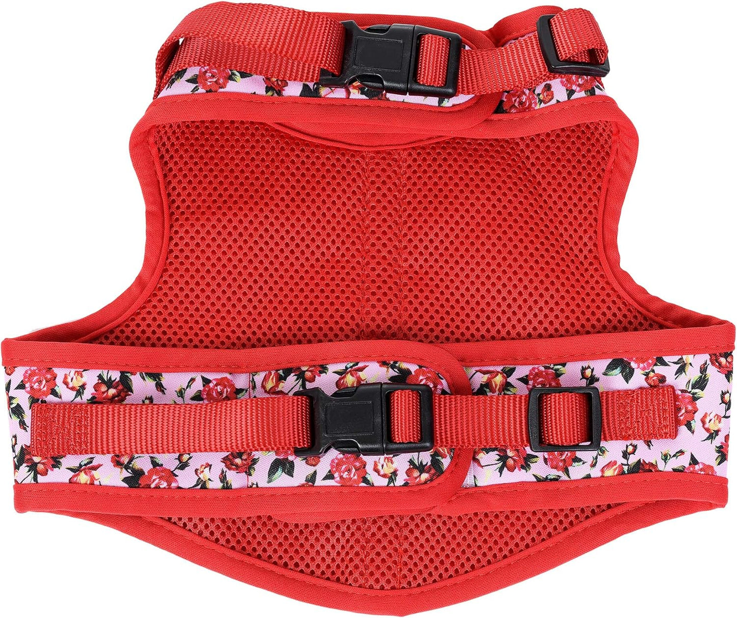 Mile High Life Velcro Dog Harness, Air Mesh Floral Vest Harness for 20 lbs Small Dogs & Cats, Easy Get on Adjustable Easy Closures Both Neck and Chest(Peony Rose, M Chest 18"-20")