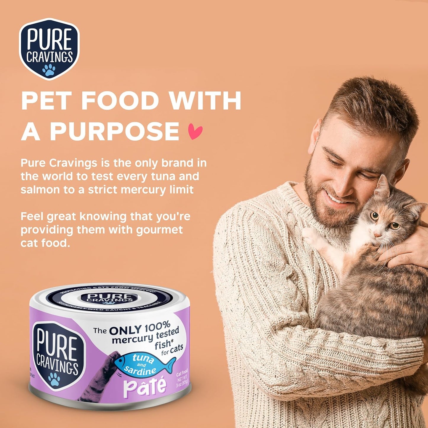 Pure Cravings Tuna and Sardine Pate, Canned Wet Cat Food, 100% Mercury-Tested, Moist Can Fish, Grain-Free Protein, Non-GMO, 12 Pack