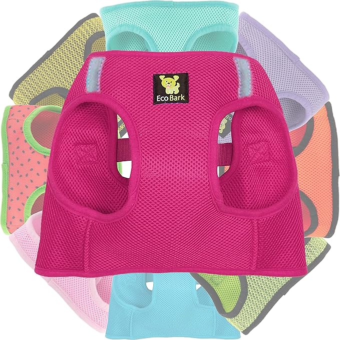EcoBark Pink XXXS Dog Harness, Soft Mesh No Pull Mini Body Halter for Toy Breeds up to 10in, Escape Proof, Recycled Straps, Adjustable, Teacup Dog Harness Vest Under 5lbs