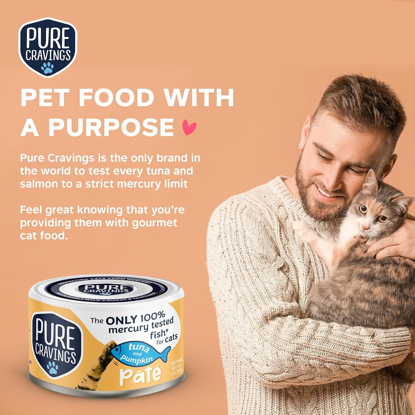 Pure Cravings Tuna and Pumpkin Pate, Canned Wet Cat Food, 100% Mercury-Tested, Moist Can Fish, Grain-Free Protein, Non-GMO, 12 Pack