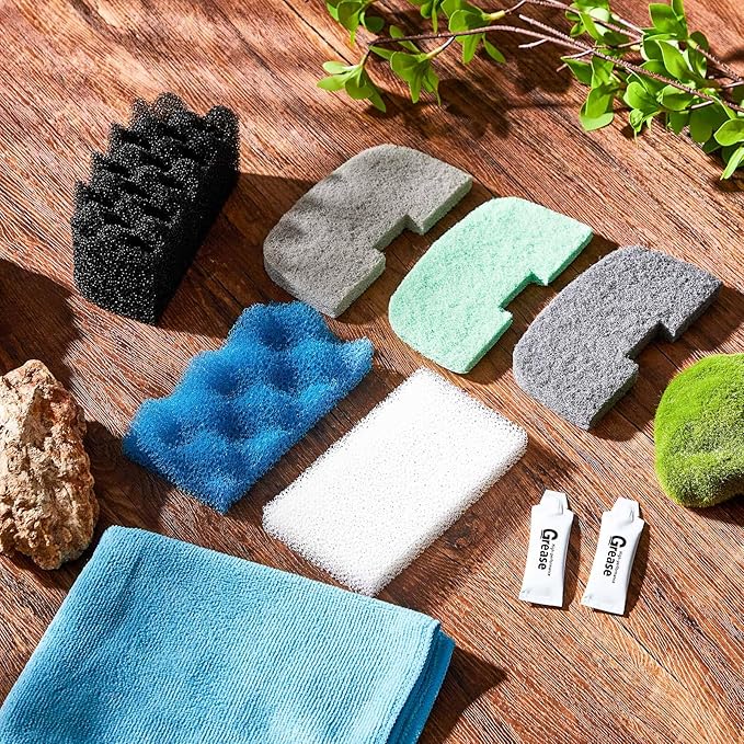 52 Pcs Replacement Filter Media Kit Compatible with Fluval 106/107 Aquarium Filters Include Biological Foams Ammonia Remover Phosphate Pads Nitrite Remover, Towel and Grease