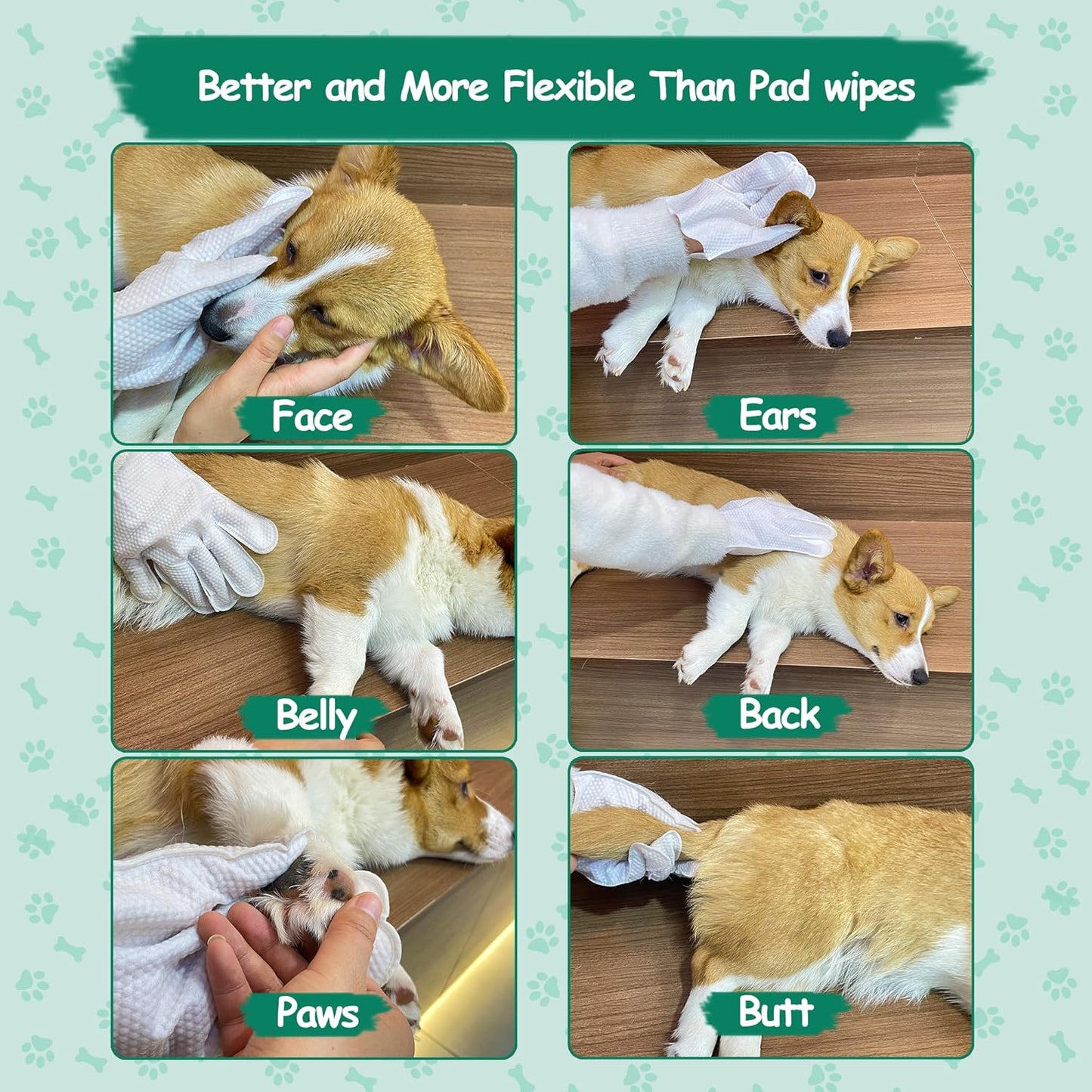 20PCS Pet Cleaning and Deodorizing Grooming Glove Wipes for Dogs and Cats, Extra Thick Nourish Fur No-Rinse Grooming Wipes for Daily Care and Travel, Hypoallergenic