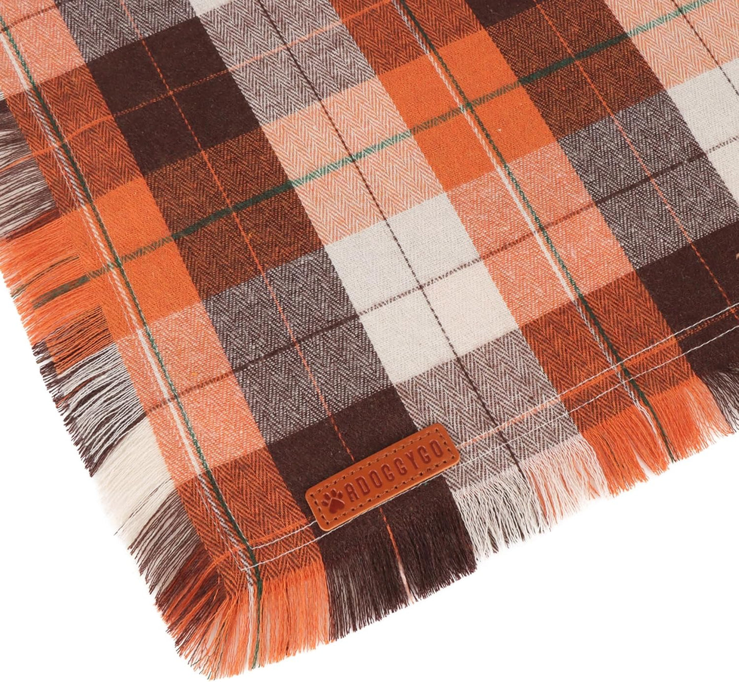 ADOGGYGO Fall Dog Bandanas with Tassels Edges, Stylish Plaid Pet Halloween Thanksgiving Scarf Bib, Orange Plaid Fall Bandanas for Small Dogs Pets (Small)